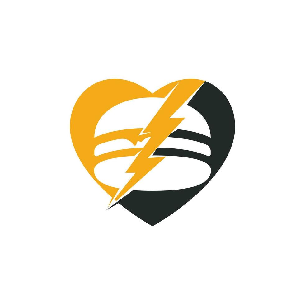 diseño de logotipo de vector de hamburguesa flash. hamburguesa con logo de icono de tormenta y corazón.