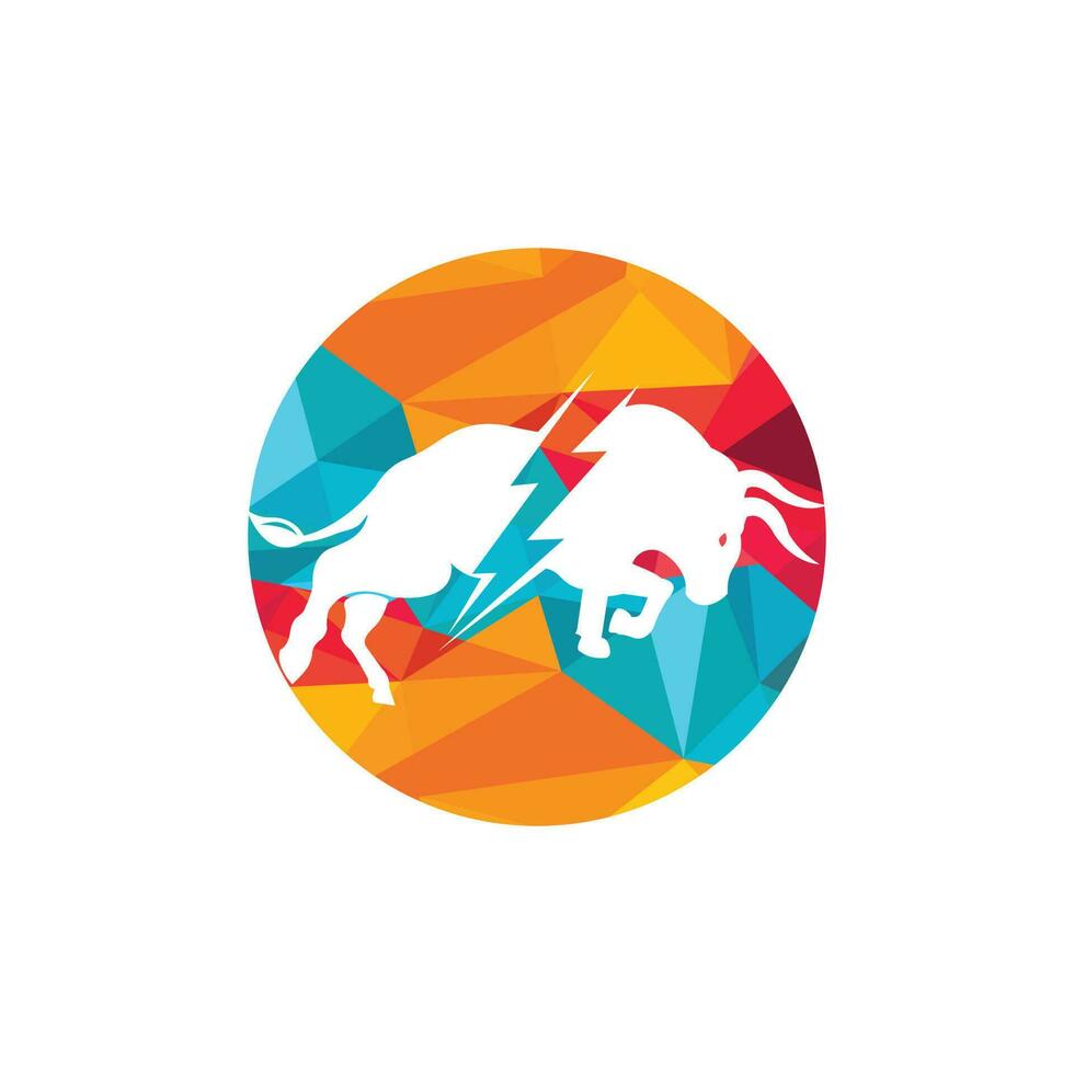 Bull with thunder logo design. Flash electric energy in bull. vector