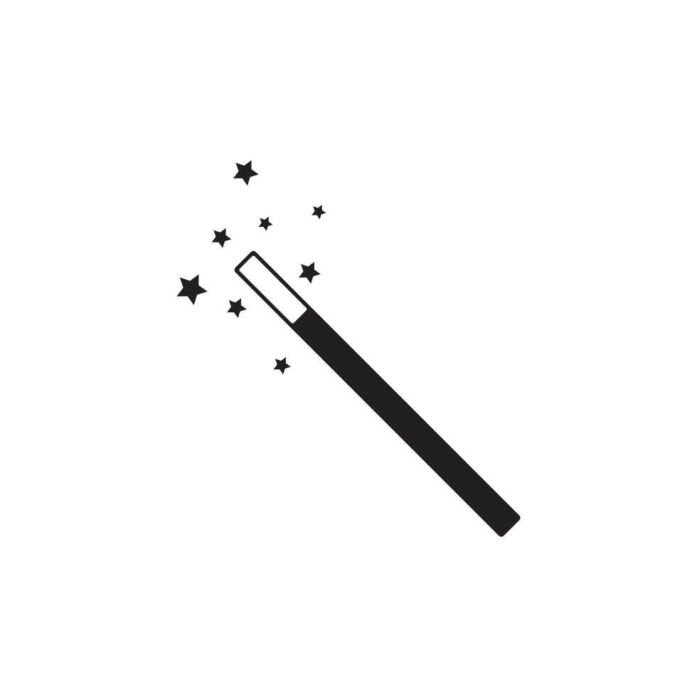 eps10 black vector magic wand tool or stick with stars icon isolated on white background. magic wand wizard symbols in a simple flat trendy modern style for your website design, logo, and application