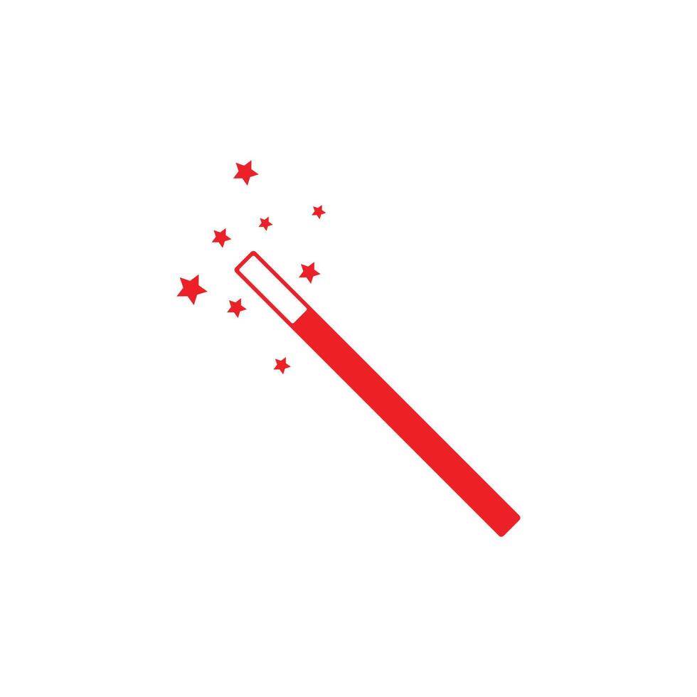 eps10 red vector magic wand tool or stick with stars icon isolated on white background. magic wand wizard symbols in a simple flat trendy modern style for your website design, logo, and application