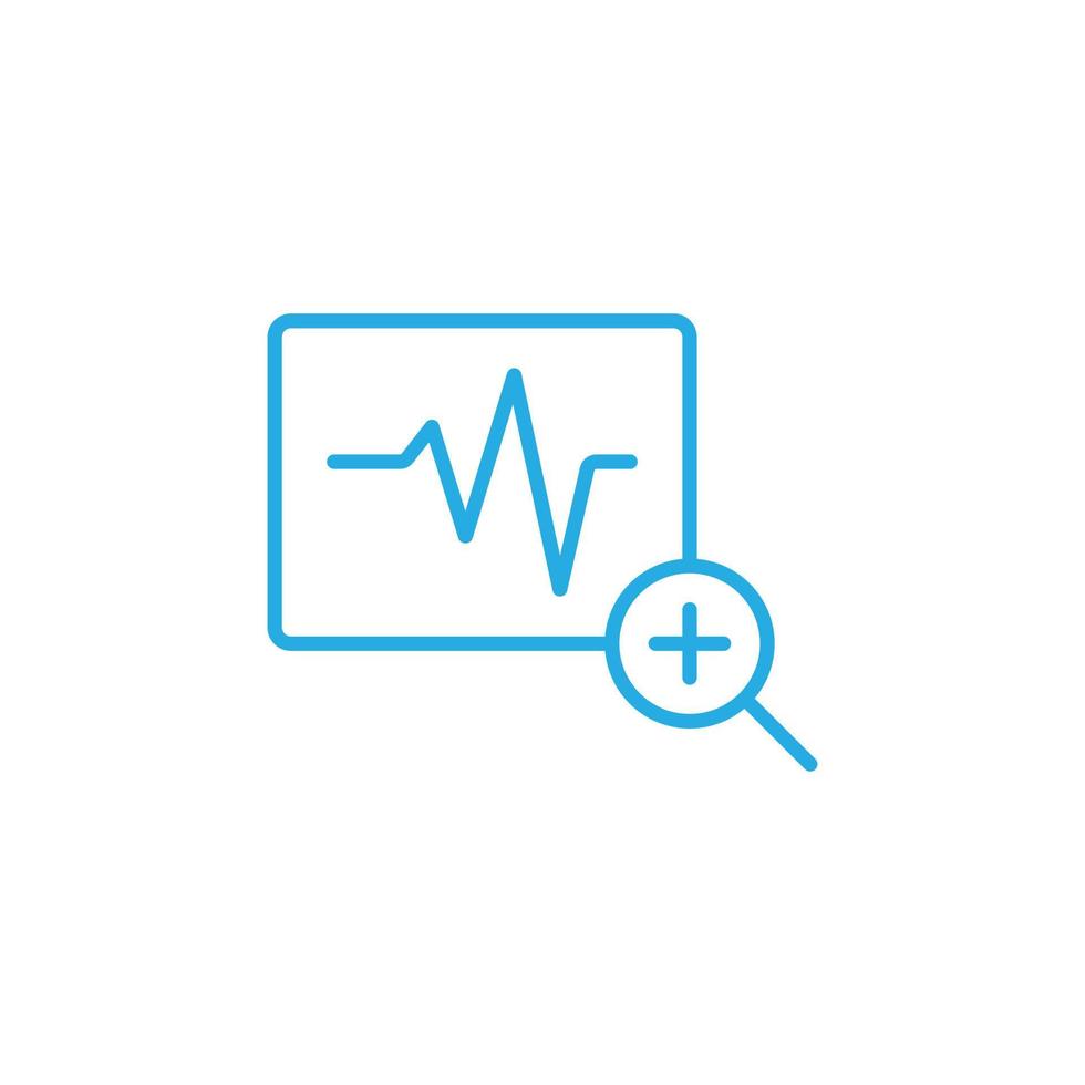 Eps10 Diagnóstico vectorial azul con icono de lupa aislado en fondo blanco. símbolo de contorno del latido del corazón en un estilo moderno y plano simple para el diseño, el logotipo y la aplicación de su sitio web vector
