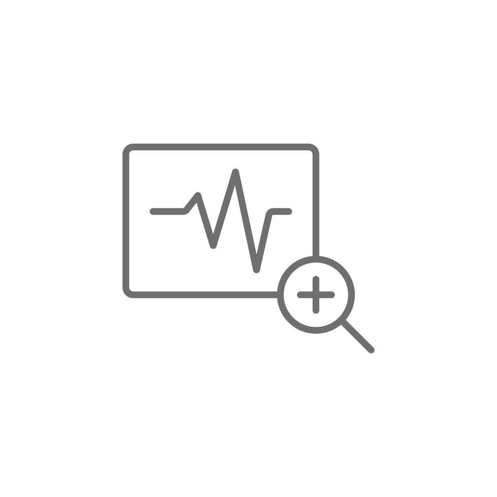 eps10 diagnóstico vectorial gris con icono de lupa aislado en fondo blanco. símbolo de contorno del latido del corazón en un estilo moderno y plano simple para el diseño, el logotipo y la aplicación de su sitio web vector