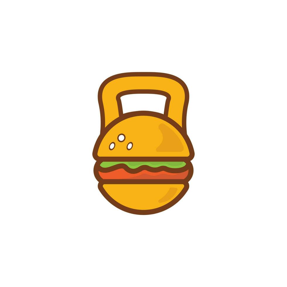 diseño de logotipo de vector de hamburguesa fuerte. icono de pesa y hamburguesa.