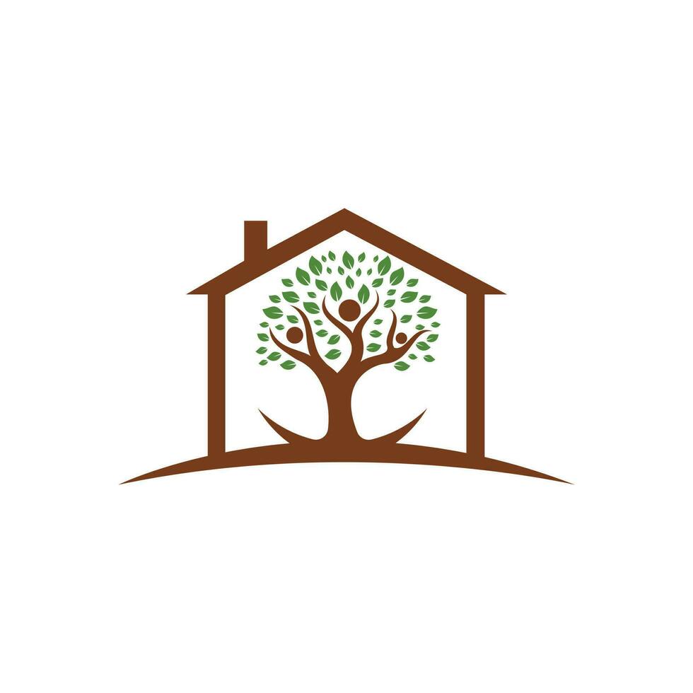 icono del logotipo de la vida humana del árbol de personas abstractas y el vector de la casa. signo y símbolo del árbol genealógico.