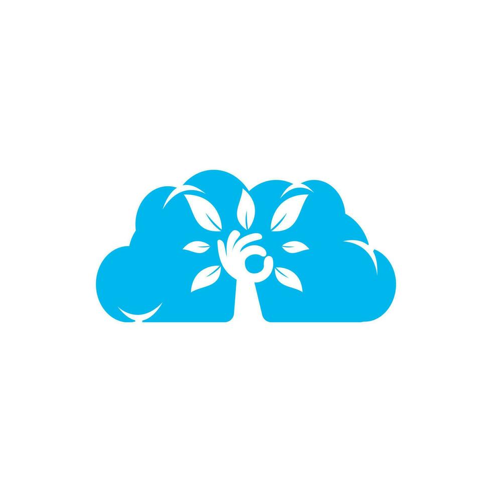Creative green hand tree and cloud logo design. Natural products logo. Cosmetics icon. Spa logo. Beauty salon or yoga logo. vector
