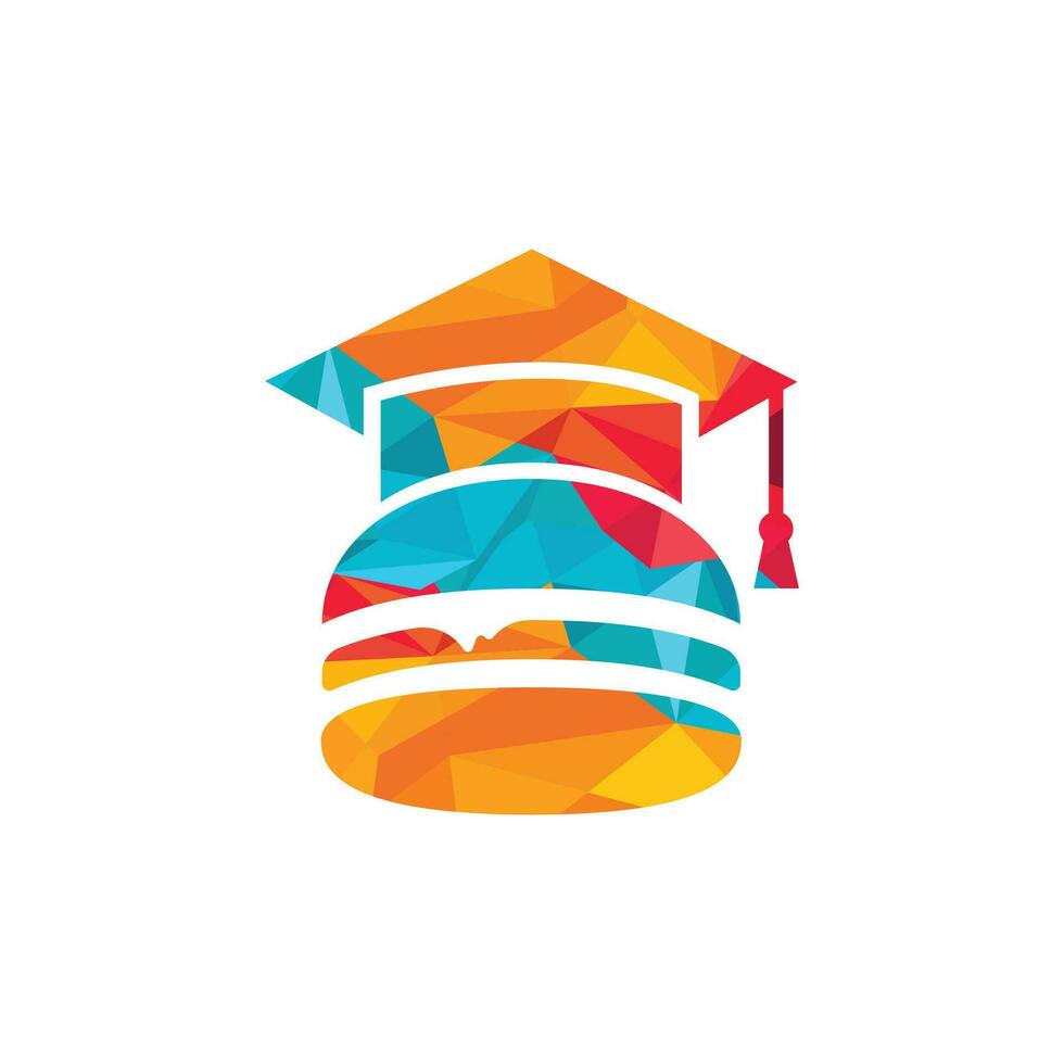 diseño del logotipo del vector de educación alimentaria. icono de gorra de hamburguesa y graduación.