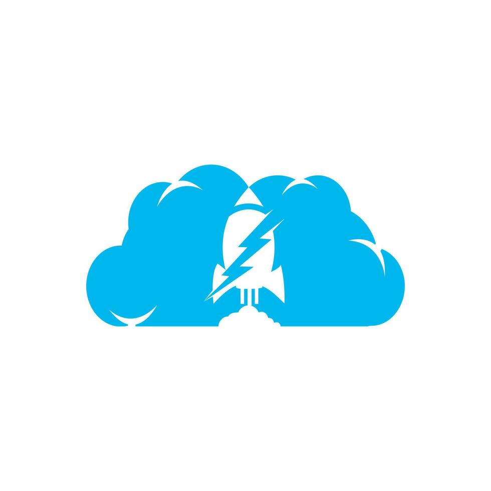 Electric rocket vector logo design. Rocket with thunderbolt and cloud logo icon.