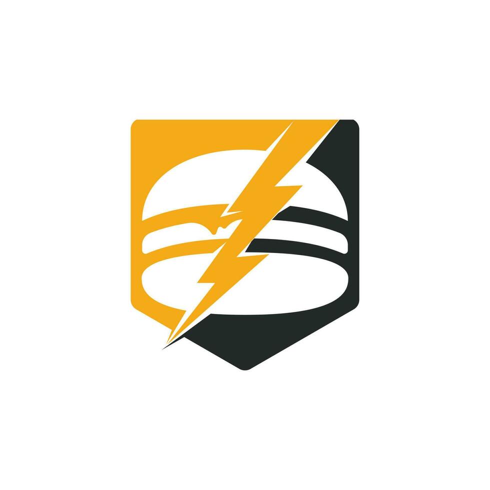 Flash burger vector logo design. Burger and thunderstorm icon logo.