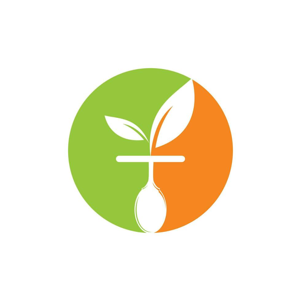Healthy food logo template. Organic food logo with spoon and leaf symbol. vector