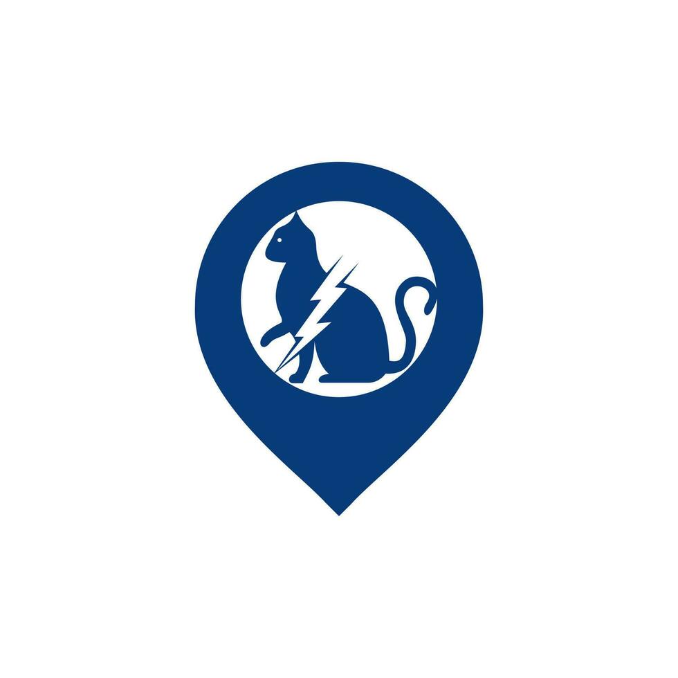 diseño de logotipo de vector de gato flash. gato y tormenta con el logo del icono de alfiler.