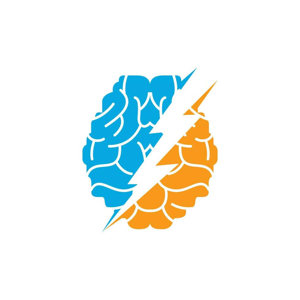 Thunder brain vector logo design. Brain power with electric logo design template.