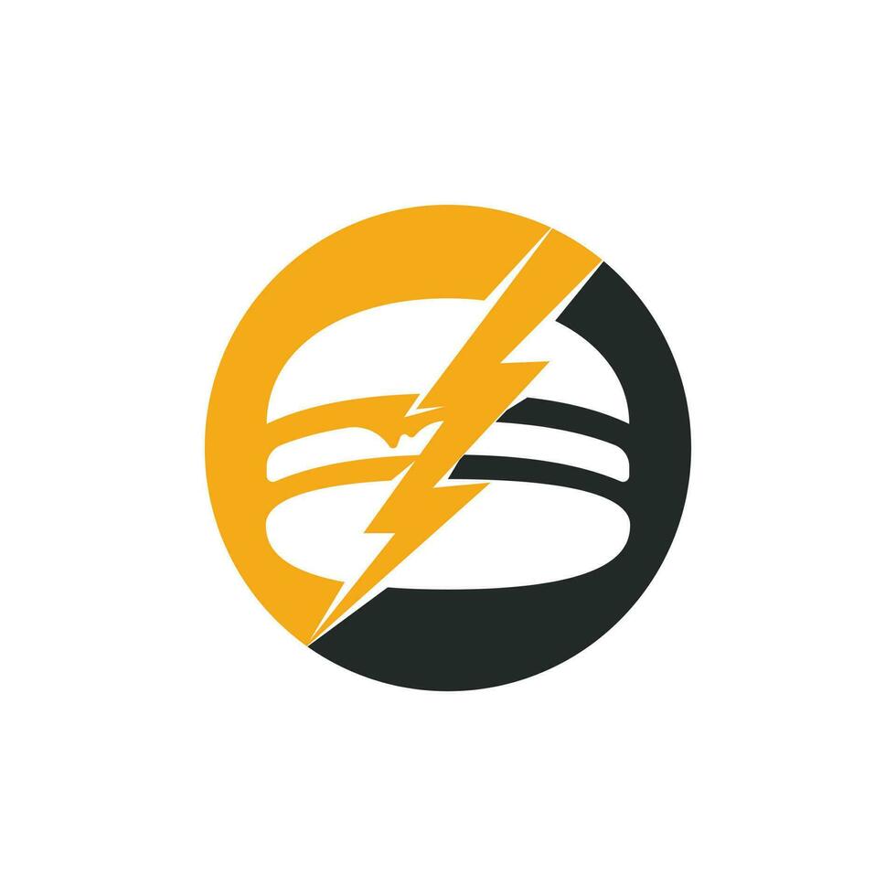 Flash burger vector logo design. Burger and thunderstorm icon logo.