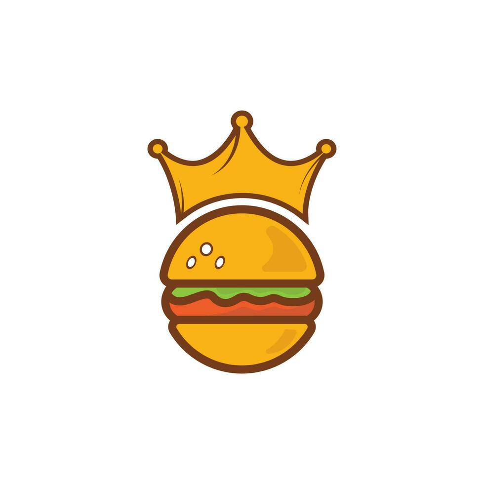 diseño del logotipo vectorial del rey de las hamburguesas. hamburguesa con concepto de logotipo de icono de corona. vector