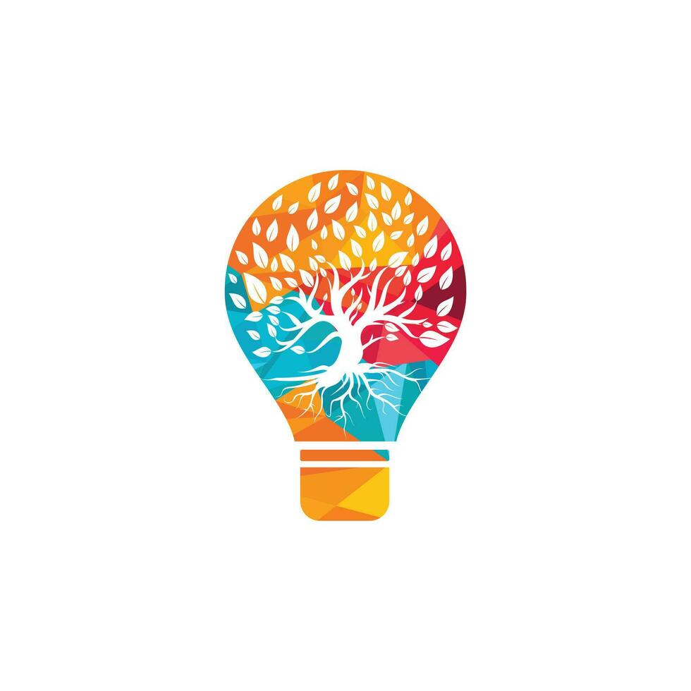 Bulb lamp Tree Roots vector logo design. Eco Energy Vector Logo Template.