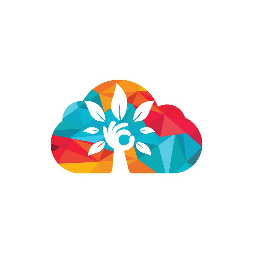 árbol de mano verde creativo y diseño de logotipo de nube. logotipo de productos naturales. icono de cosméticos. logotipo de balneario. logotipo de salón de belleza o yoga. vector