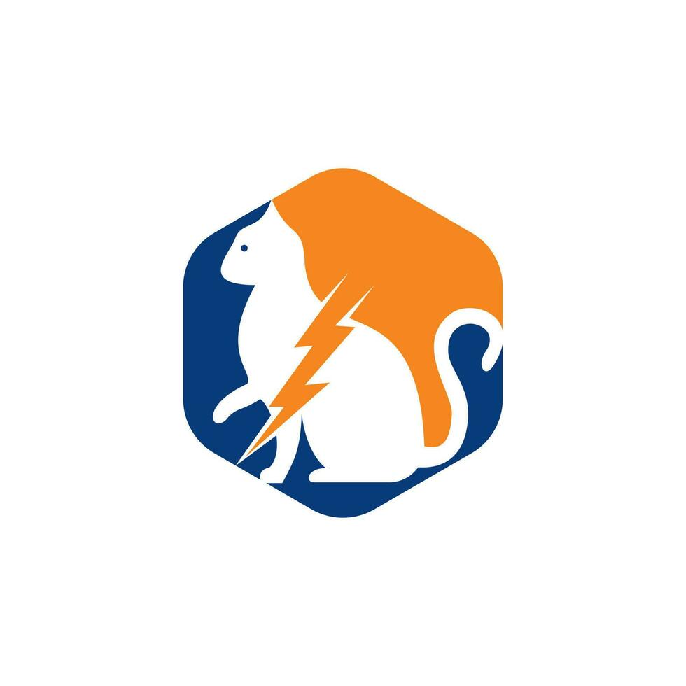 Flash cat vector logo design. Cat and thunderstorm icon logo.