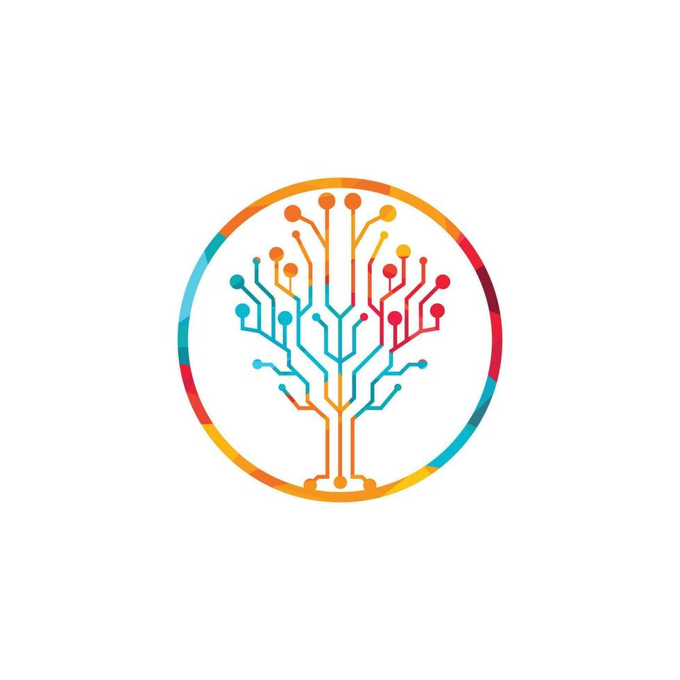 Digital Tree vector logo design. Technology logo template design vector.