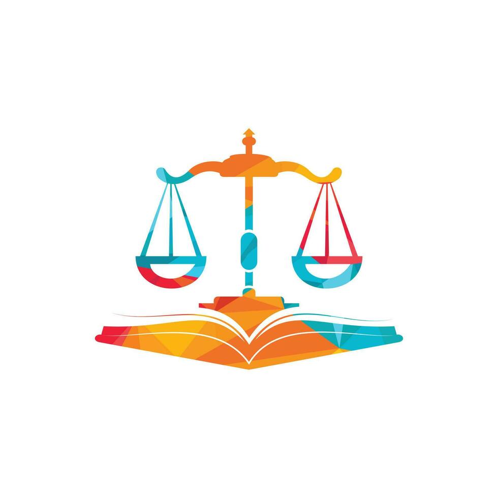 Law education logo design. Vector Libra and open book logo combination.