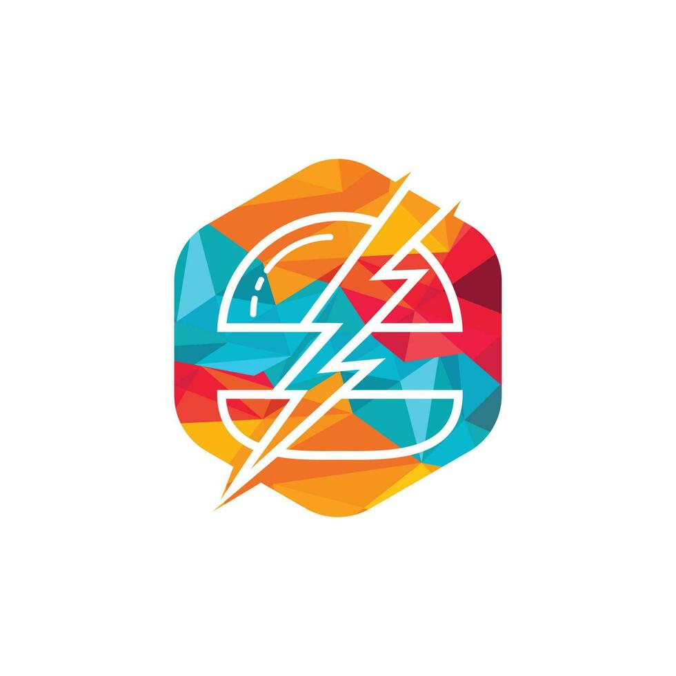 Flash burger vector logo design. Burger and thunderstorm icon logo.