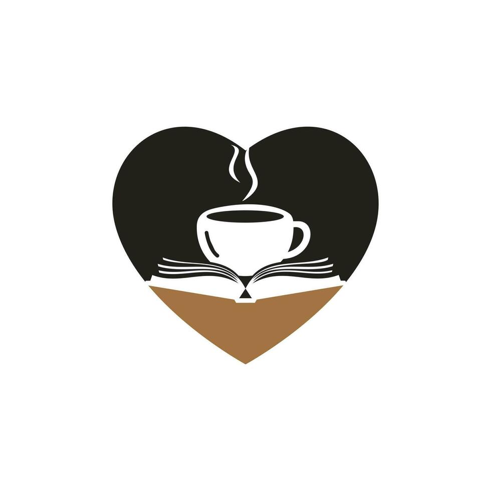 Coffee book with heart shape vector logo design. Tea Book Store Iconic Logo.