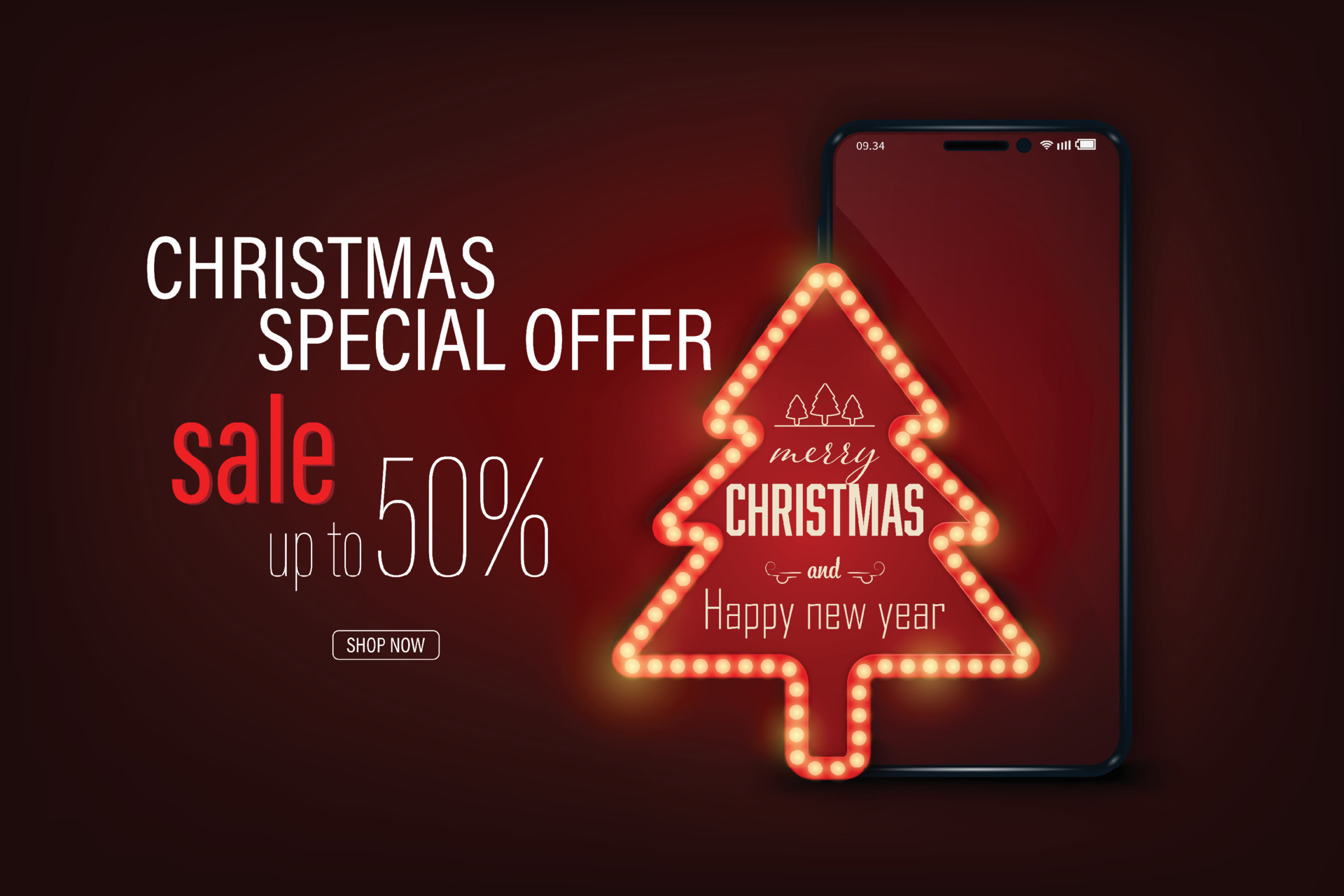 Vector online shopping Christmas sale up to 50 percentage off. Banner