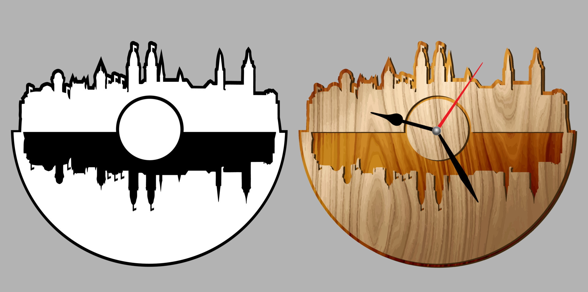 Two layers decorative mirror reflection design wall clock. Decor for