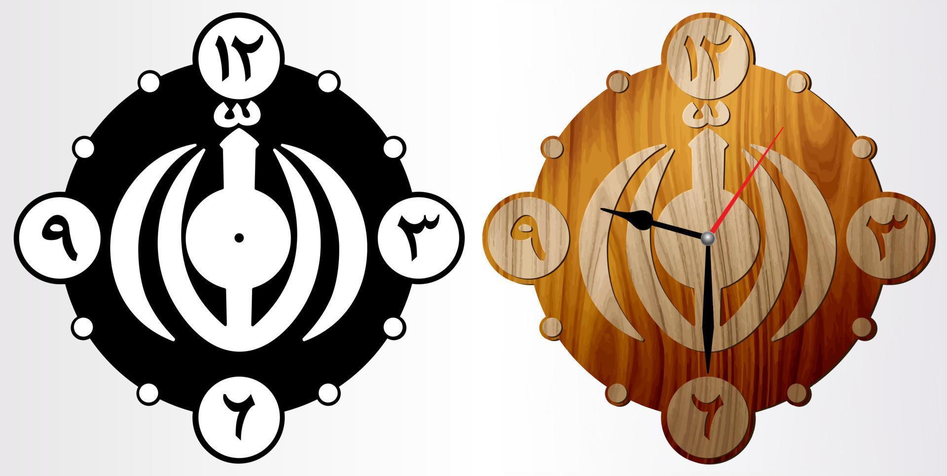 Calligraphic wall clock. Decor for home or office. Template for wood, metal plate or acrylic laser cutting vector