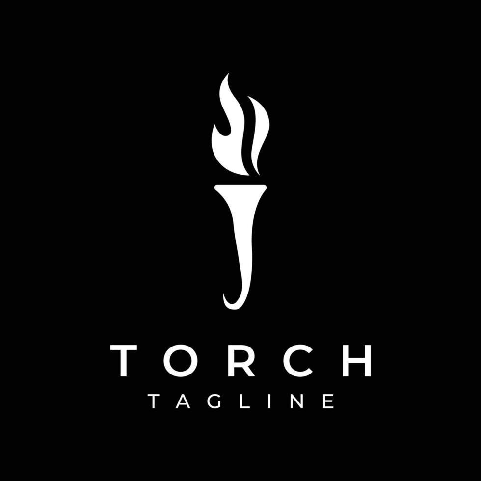 Minimalist liberty torch Logo template design. Torch with simple shape. Elegant letter T, fire and pillar. vector