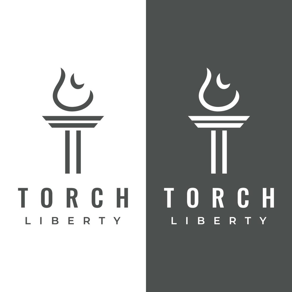 Minimalist liberty torch Logo template design. Torch with simple shape. Elegant letter T, fire and pillar. vector