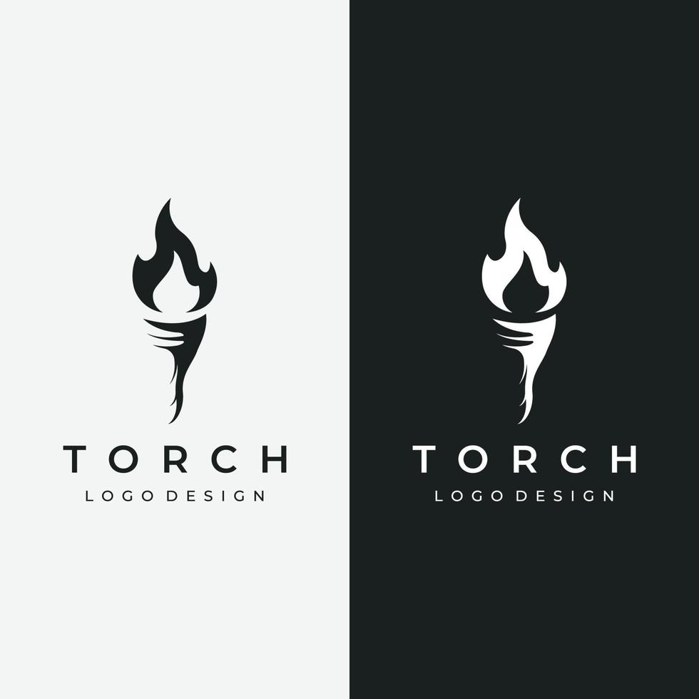 Minimalist liberty torch Logo template design. Torch with simple shape. Elegant letter T, fire and pillar. vector