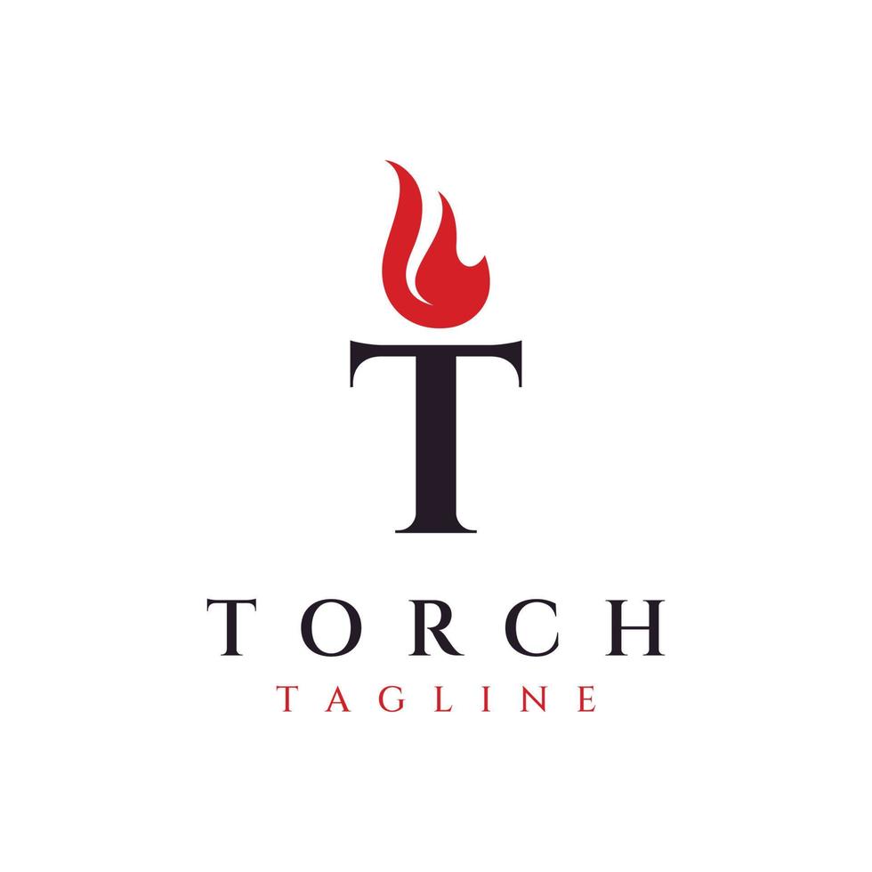 Minimalist liberty torch Logo template design. Torch with simple shape. Elegant letter T, fire and pillar. vector