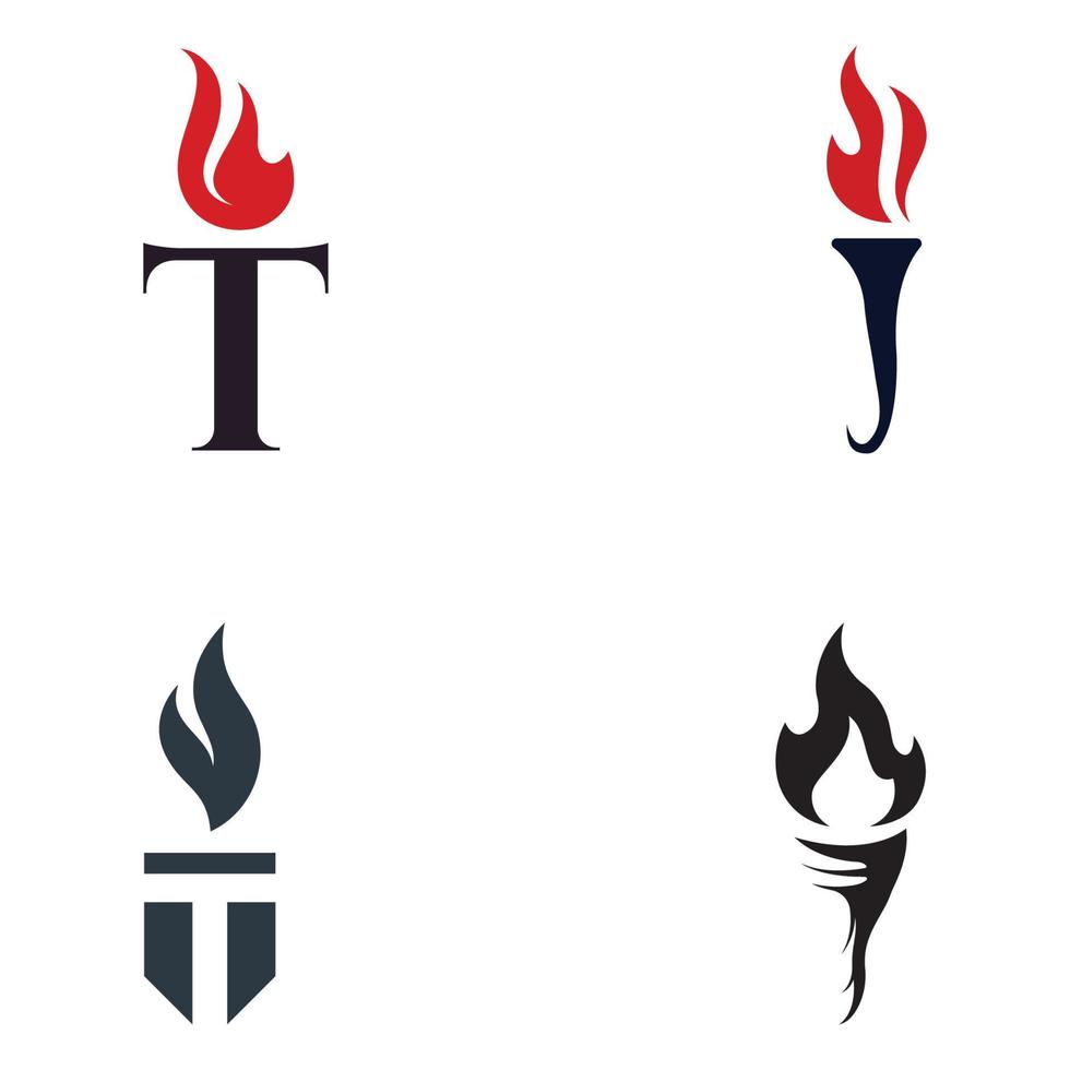 Minimalist liberty torch Logo template design. Torch with simple shape. Elegant letter T, fire and pillar. vector