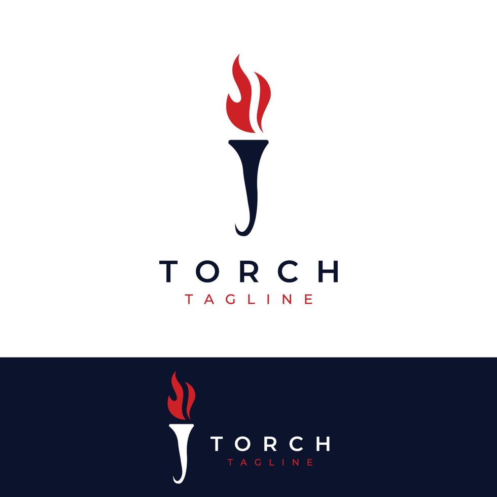 Minimalist liberty torch Logo template design. Torch with simple shape. Elegant letter T, fire and pillar. vector