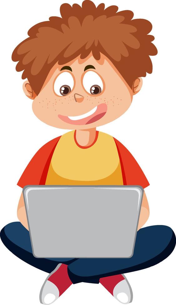 A boy using laptop cartoon character vector