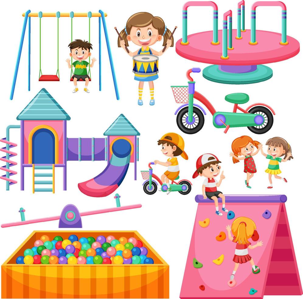 Set of different cute kids and objects vector