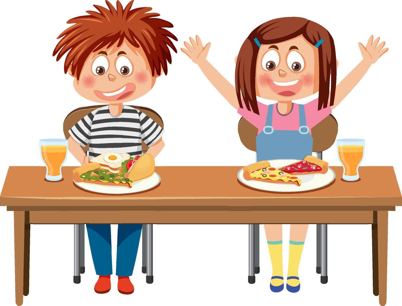 Children having breakfast on the table vector