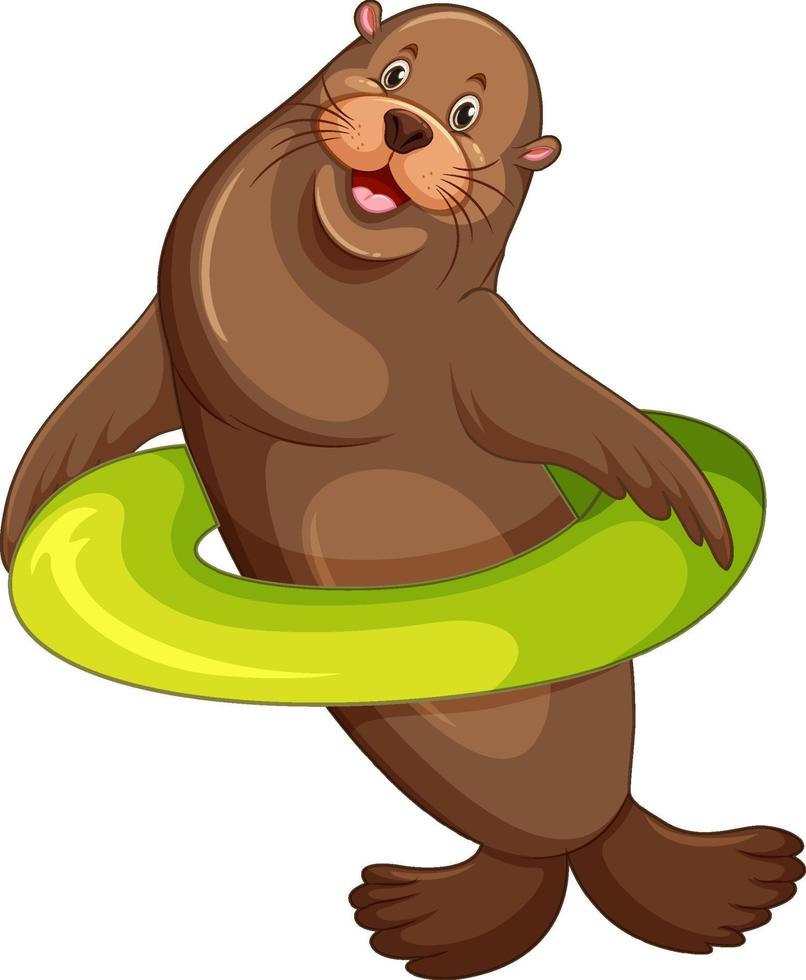 Sea lion wearing inflatable ring vector