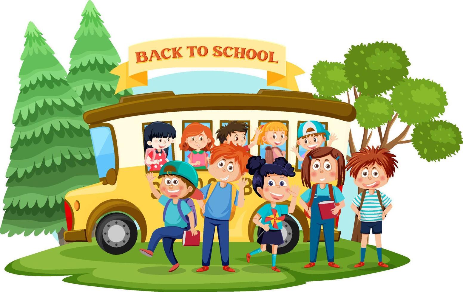 personaje de dibujos animados de regreso a la escuela con niños vector