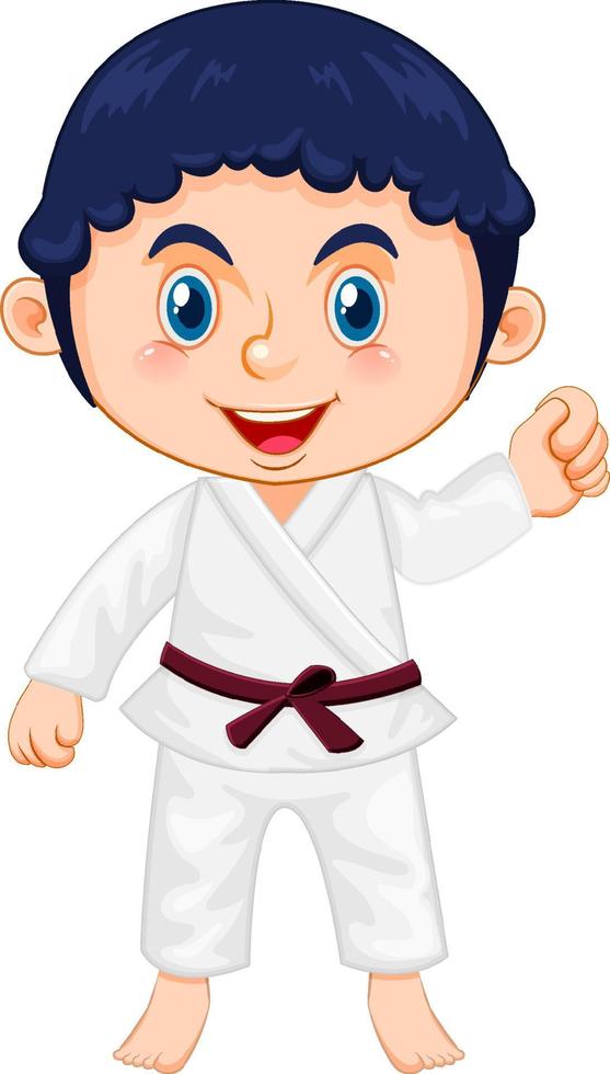 un niño con uniforme de taekwondo vector