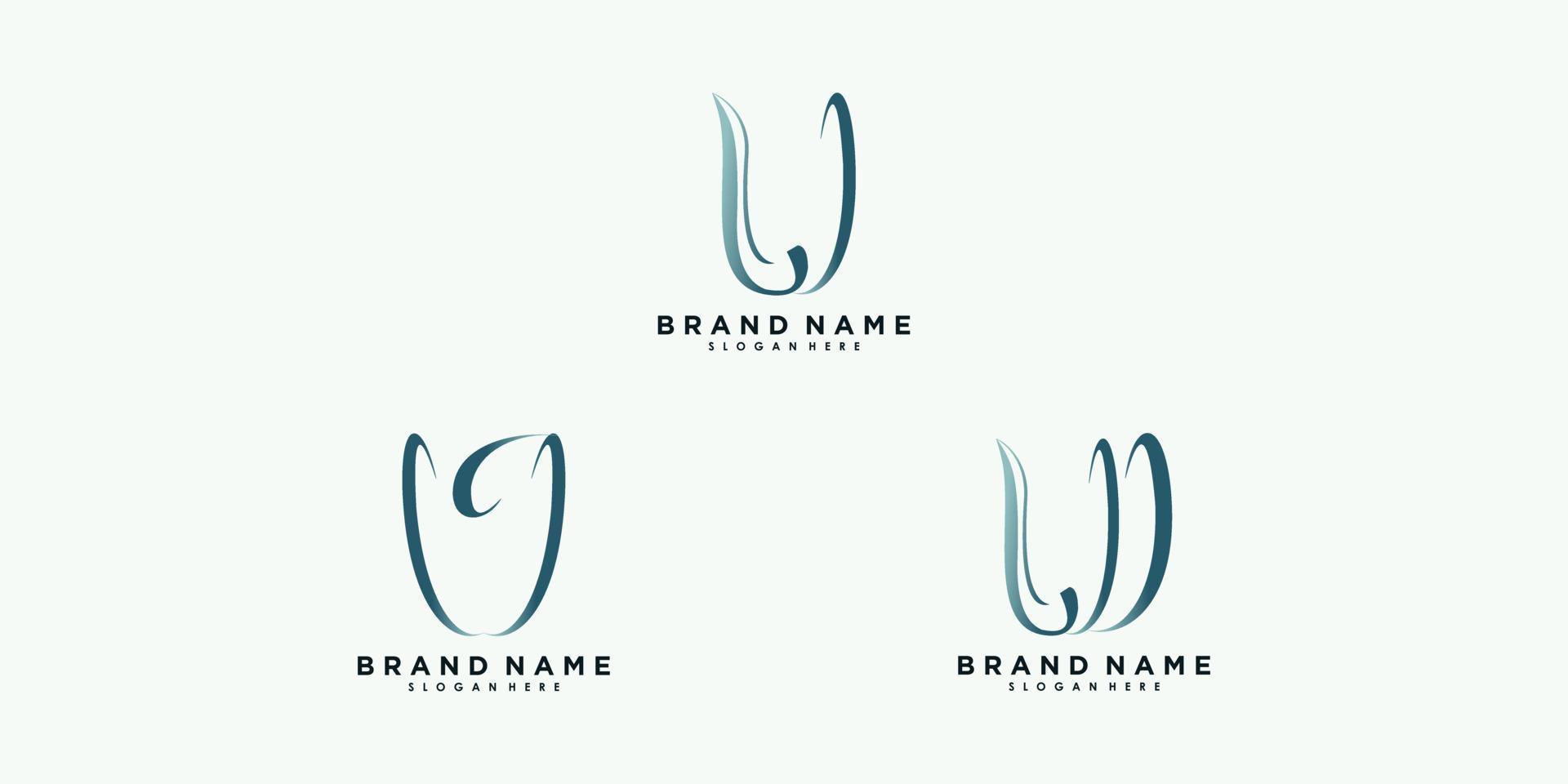 Set of letter u v w logo design vector