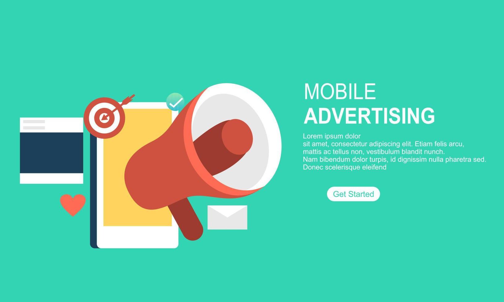 publicidad móvil, campaña en redes sociales, ilustración del concepto de marketing digital vector