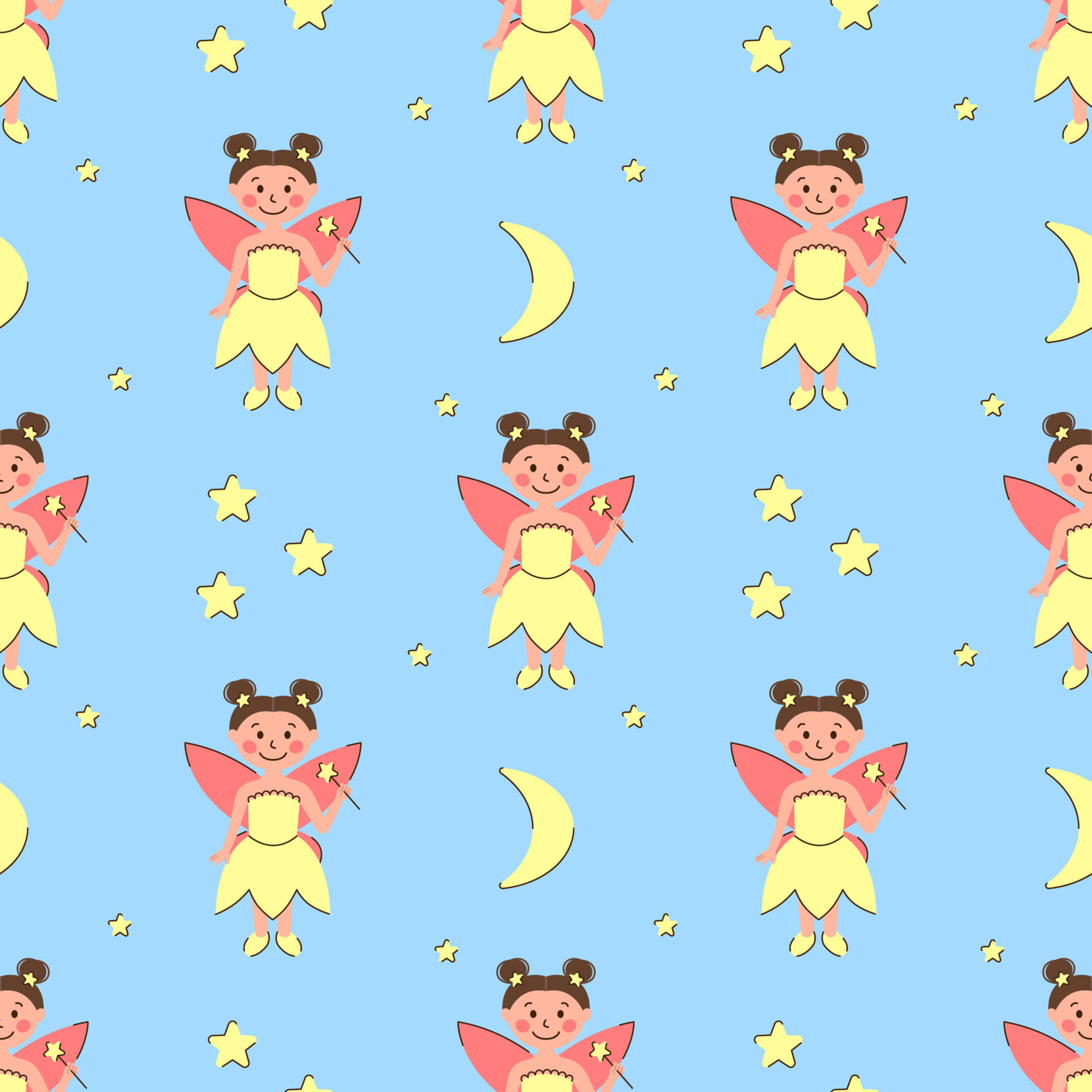Seamless pattern cute fairy with moon and stars on blue background. Fairy with a magic wand. Children, girl vector illustration for fabric, textile, wallpaper 11477034 Vector Art at Vecteezy Seamless pattern cute fairy with moon and stars on blue background. Fairy with a magic wand. Children, girl vector illustration for fabric, textile, wallpaper 11477034 Vector Art at Vecteezy