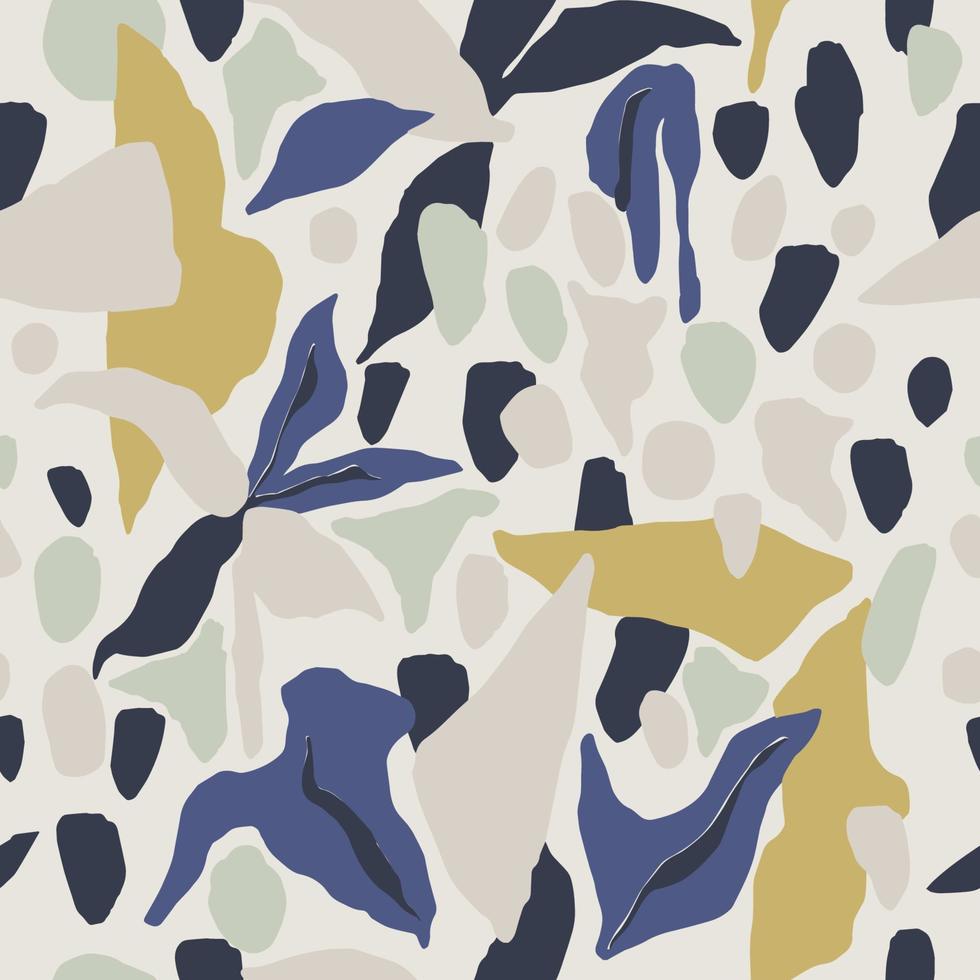 Vector abstract shapes and leaf illustration seamless repeat pattern