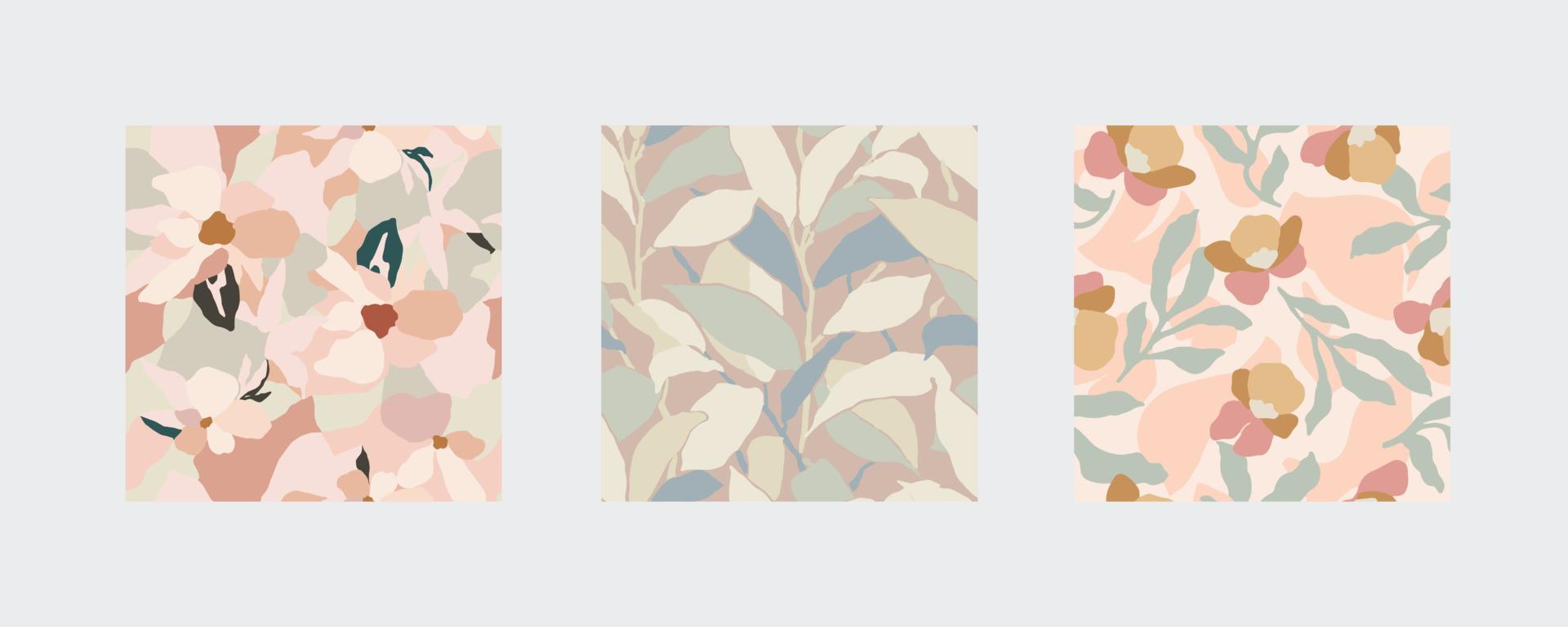 Vector flower with pastel color illustration seamless repeat pattern 3 designs set