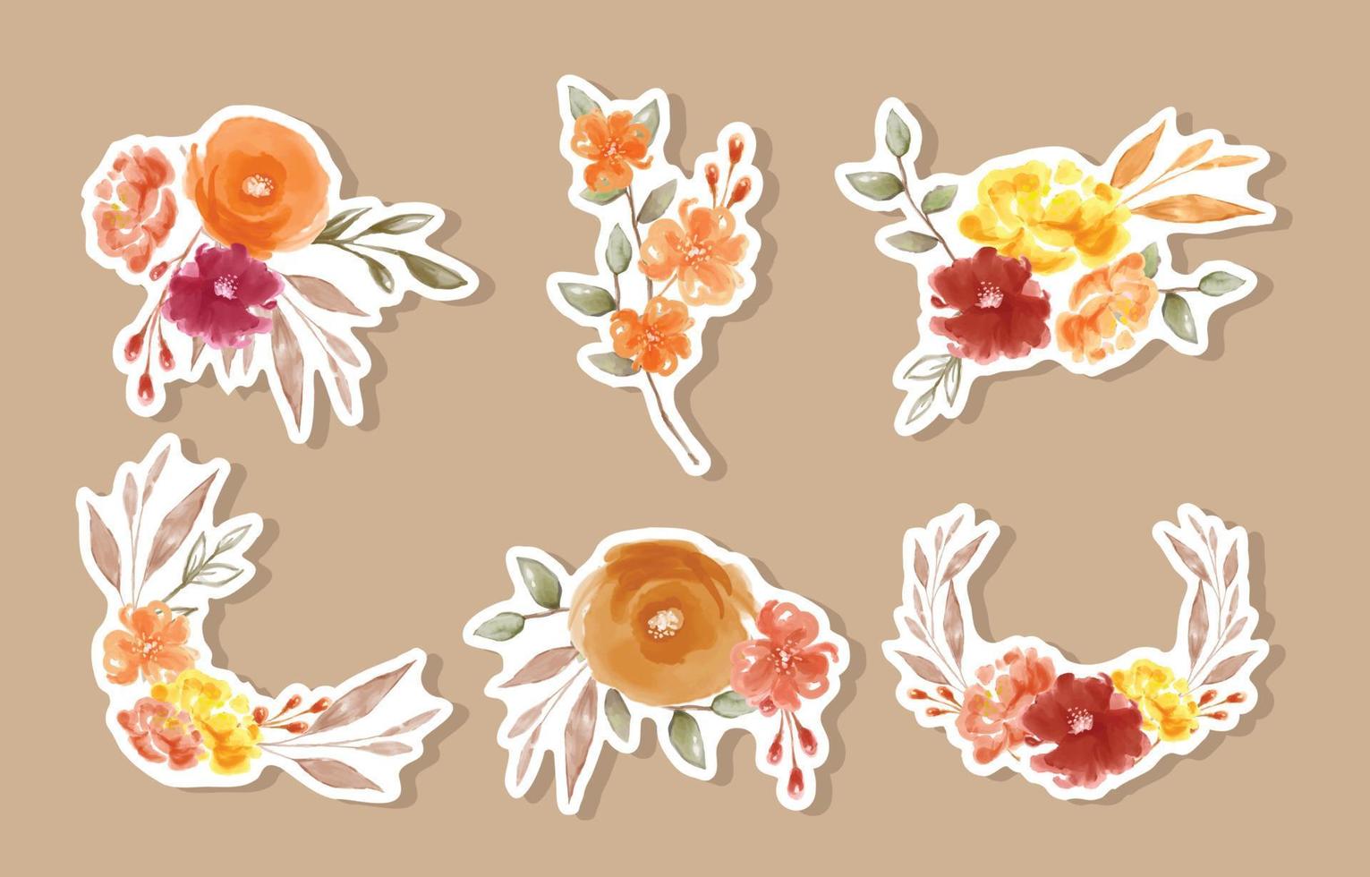 hermoso conjunto de pegatinas de flores de otoño acuarela vector