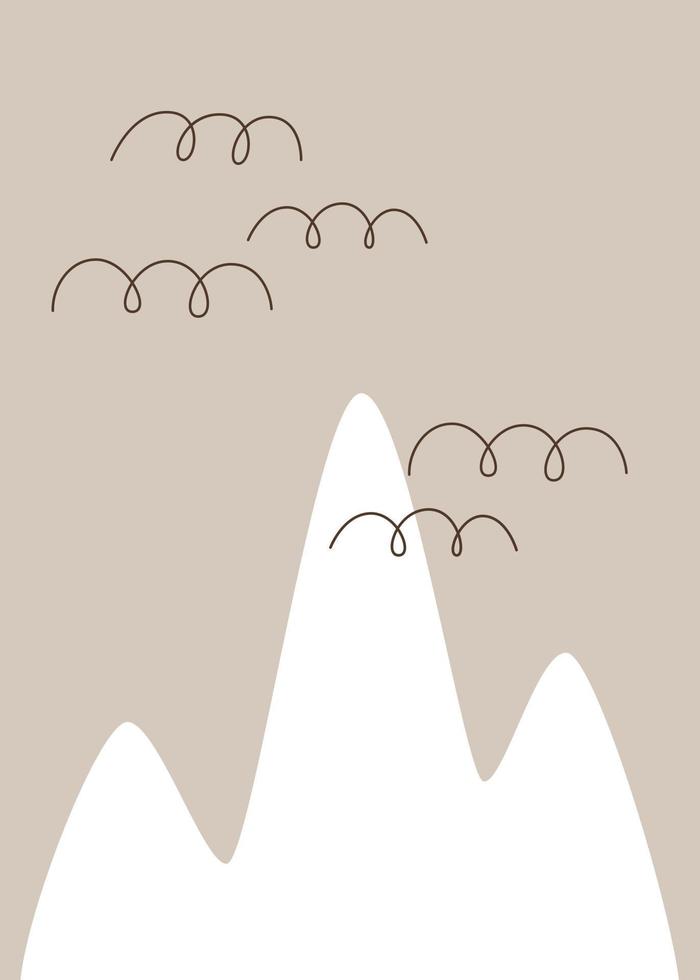 Kids minimalist Nordic poster with a mountain. Vector illustration simple flat for postcard