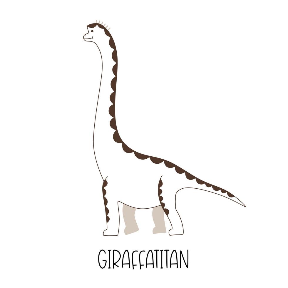 lindo dinosaurio giraffatitan aislado sobre fondo blanco. ilustración vectorial para una impresión tipo camiseta o afiche. vector