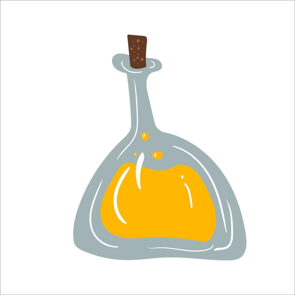 Halloween bottle with potion flat vector illustration. Isolated object on white background. Good for posters, party invitations, stickers, cards, gift.