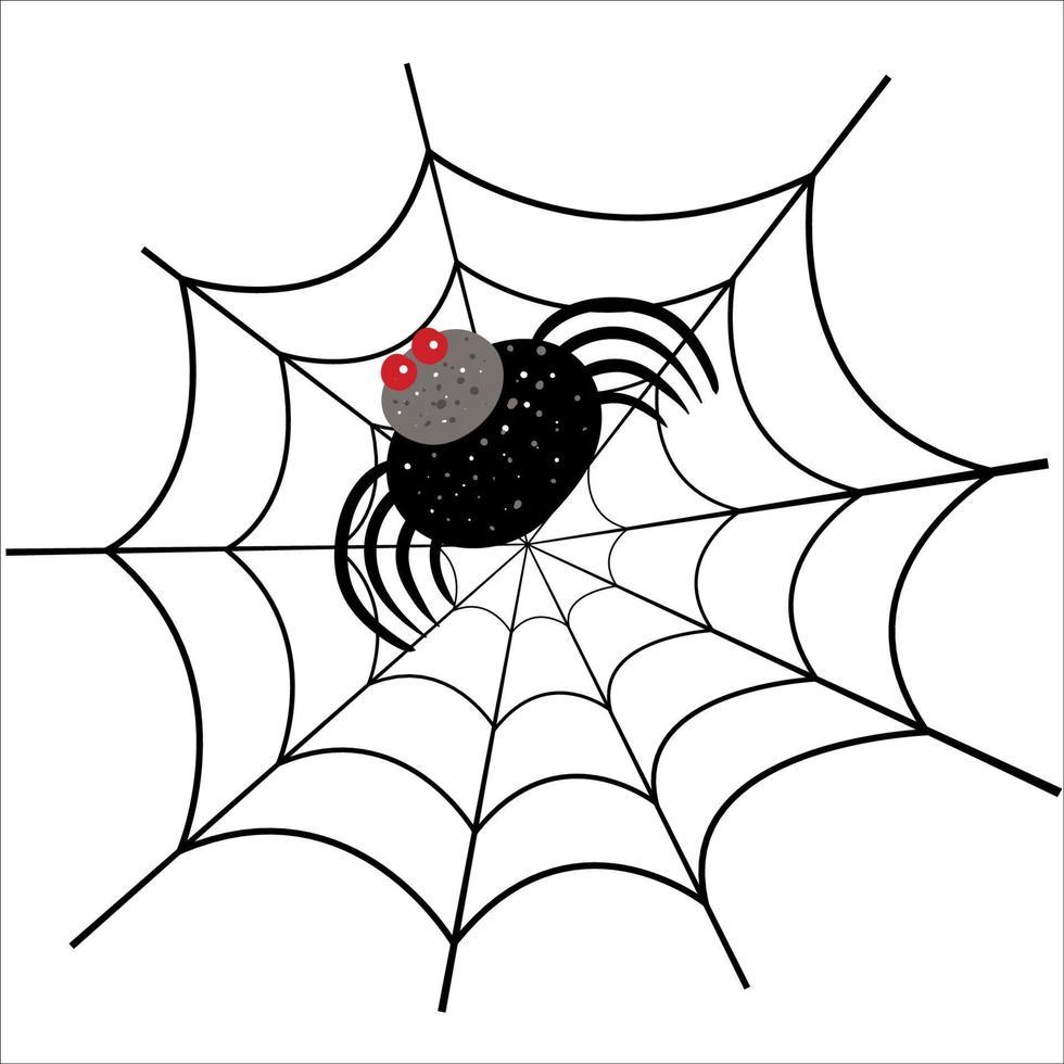 Halloween spider on web flat vector illustration. Isolated object on white background. Good for posters, party invitations, stickers, cards, gift.