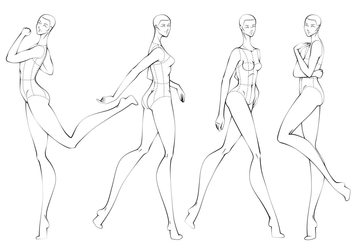 Fashion figure ten heads design template croquis wearing bodice vector